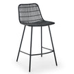 Set of 2 Natural Rattan Counter Chairs, Black Steel Legs