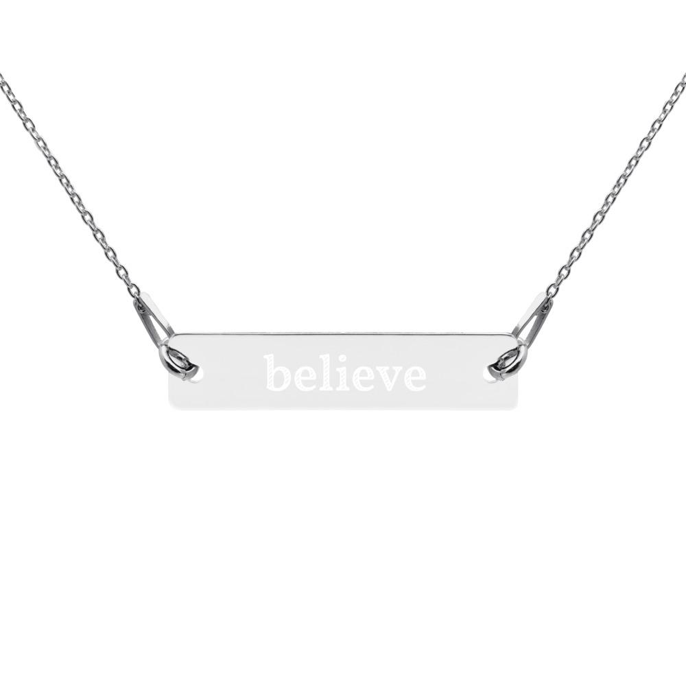 Collier chaîne à barre en argent gravé Believe