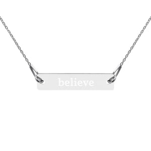 Believe Engraved Silver Bar Chain Necklace