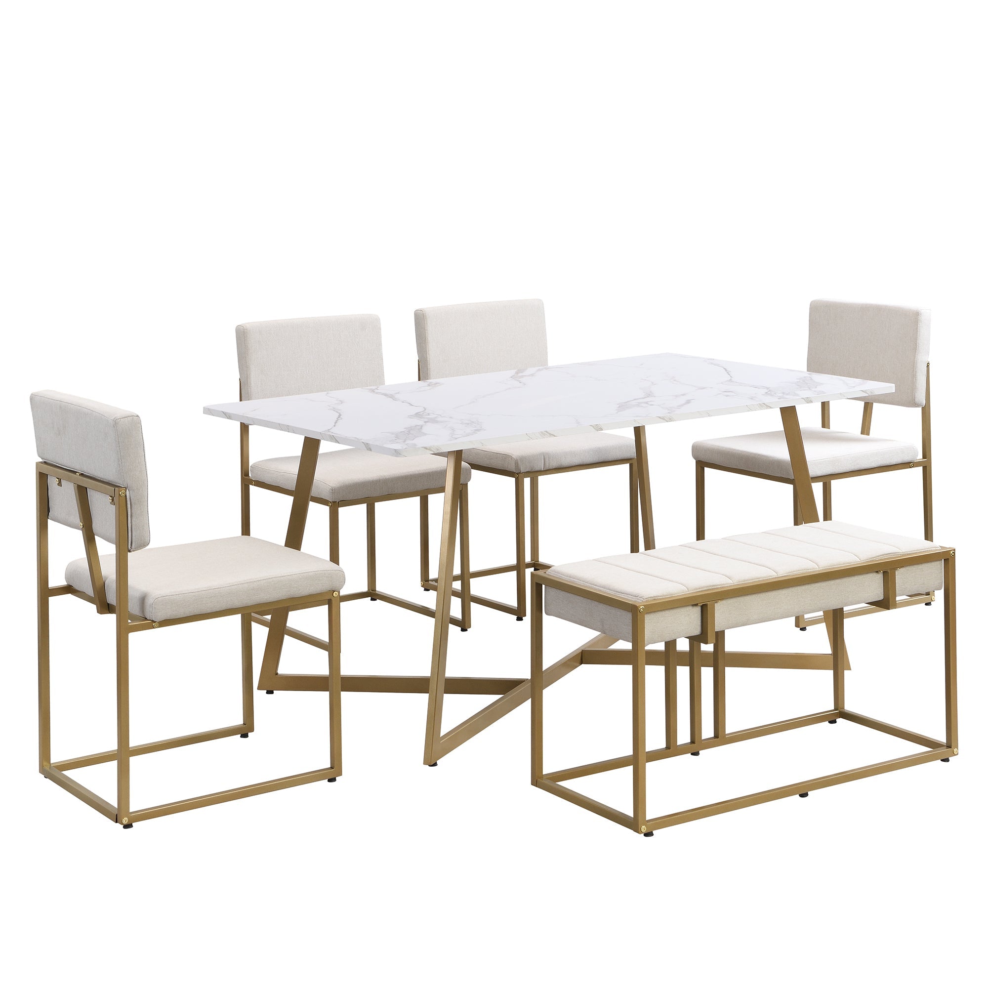 Modern Faux Marble 6-Piece Dining Set: 60