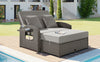 PE Wicker Rattan Double Chaise Lounge, Adjustable Reclining Daybed