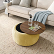 Yellow Round Storage Ottoman, 2-in-1 End Table & Ottoman (25.5