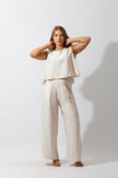 Sleeveless Tank Top & Wide Leg Pants Lounge Set - Off White