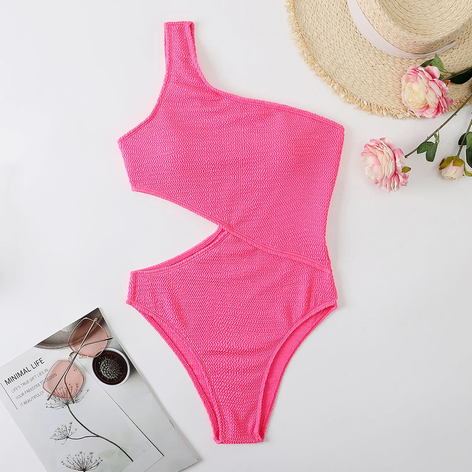 Maillot de bain monokini côtelé à une épaule