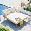 Outdoor Patio Daybed for 2, Woven Rope Backrest & Washable Cushions, Beige