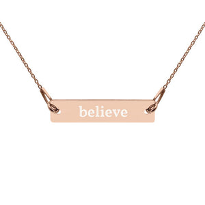 Believe Engraved Silver Bar Chain Necklace