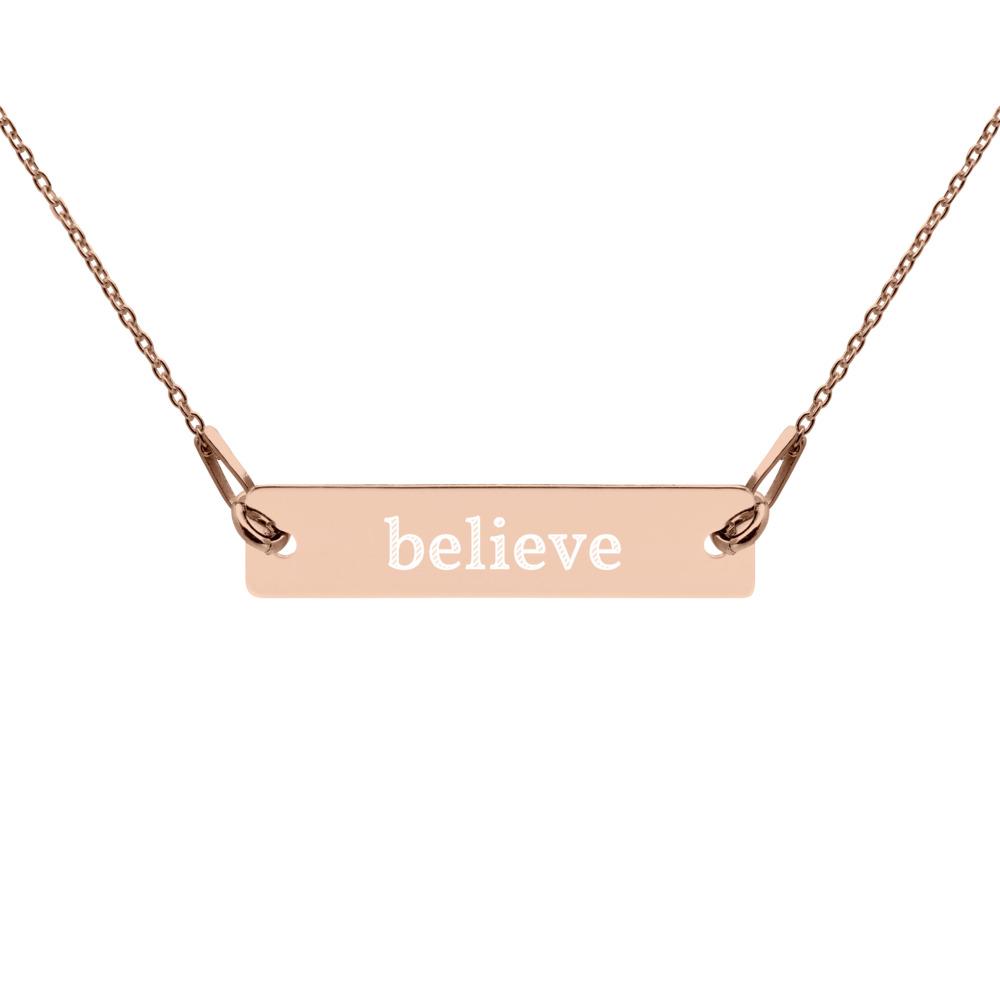 Collier chaîne à barre en argent gravé Believe