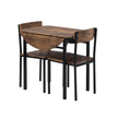 3-Piece Round Dining Set with Drop Leaf, Black Frame & Rustic Brown