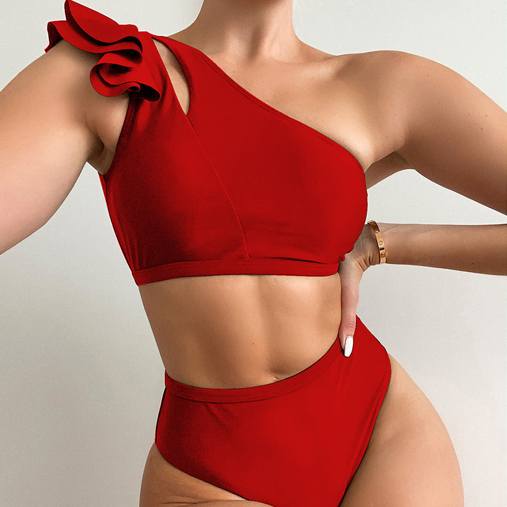 Sexy One-Shoulder Ruffle Bikini & High-Waist Swimwear