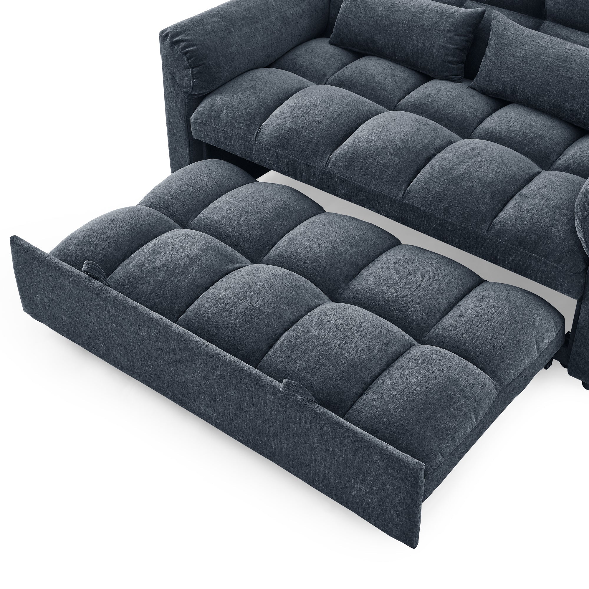 Loveseats Sofa Bed With Pull-Out Bed,Adjsutable Back,Blue+ Grey