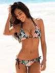 Ensemble micro bikini floral - Maillot de bain string avec haut à lacets