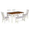 Mid-Century 6-Piece Wood Dining Set with Drawer, Upholstered Chairs