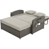 PE Wicker Rattan Double Chaise Lounge, Adjustable Reclining Daybed