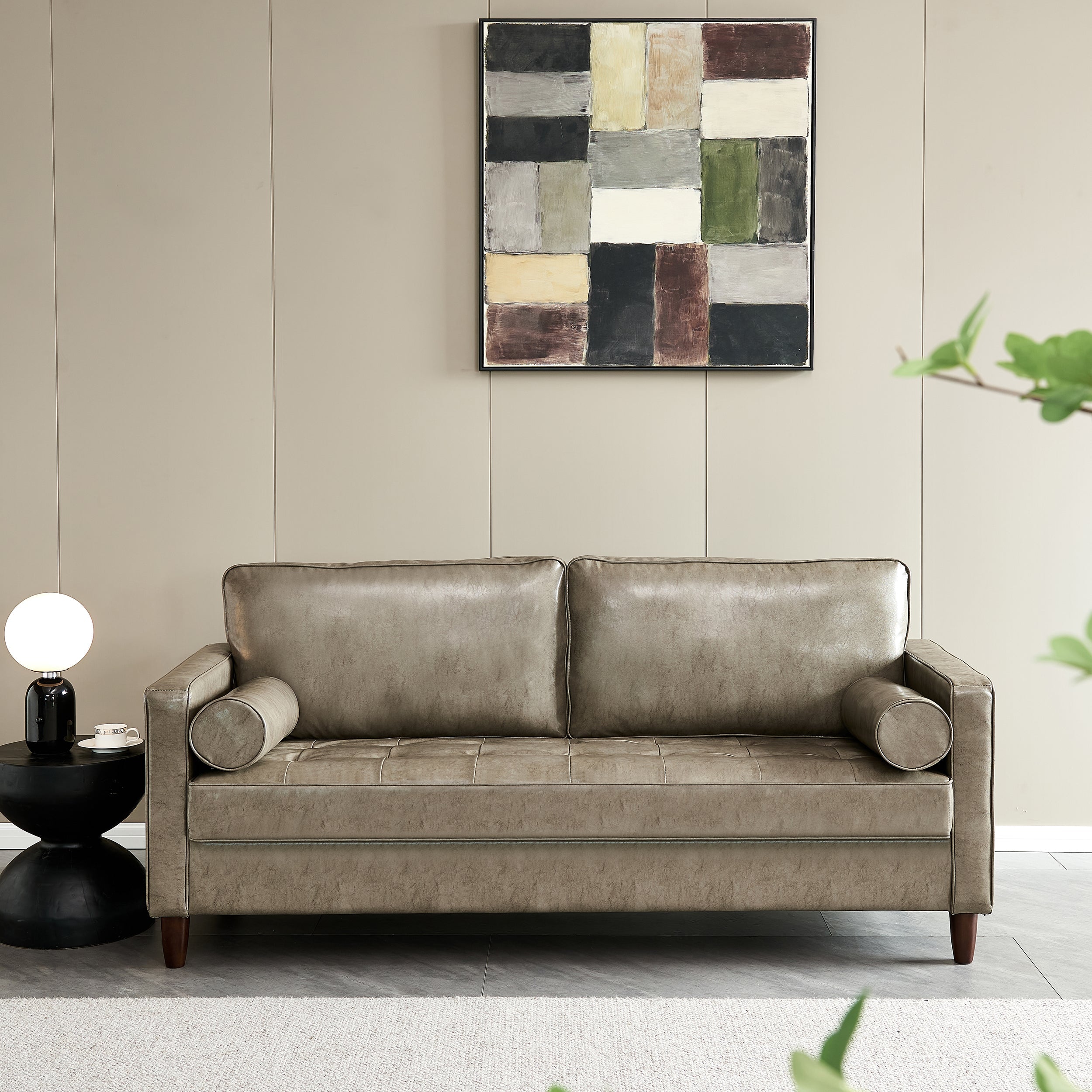 Modern Mid-Century Vegan Leather Sofa