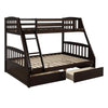 Espresso Solid Wood Twin Over Full Bunk Bed with 2 Storage Drawers