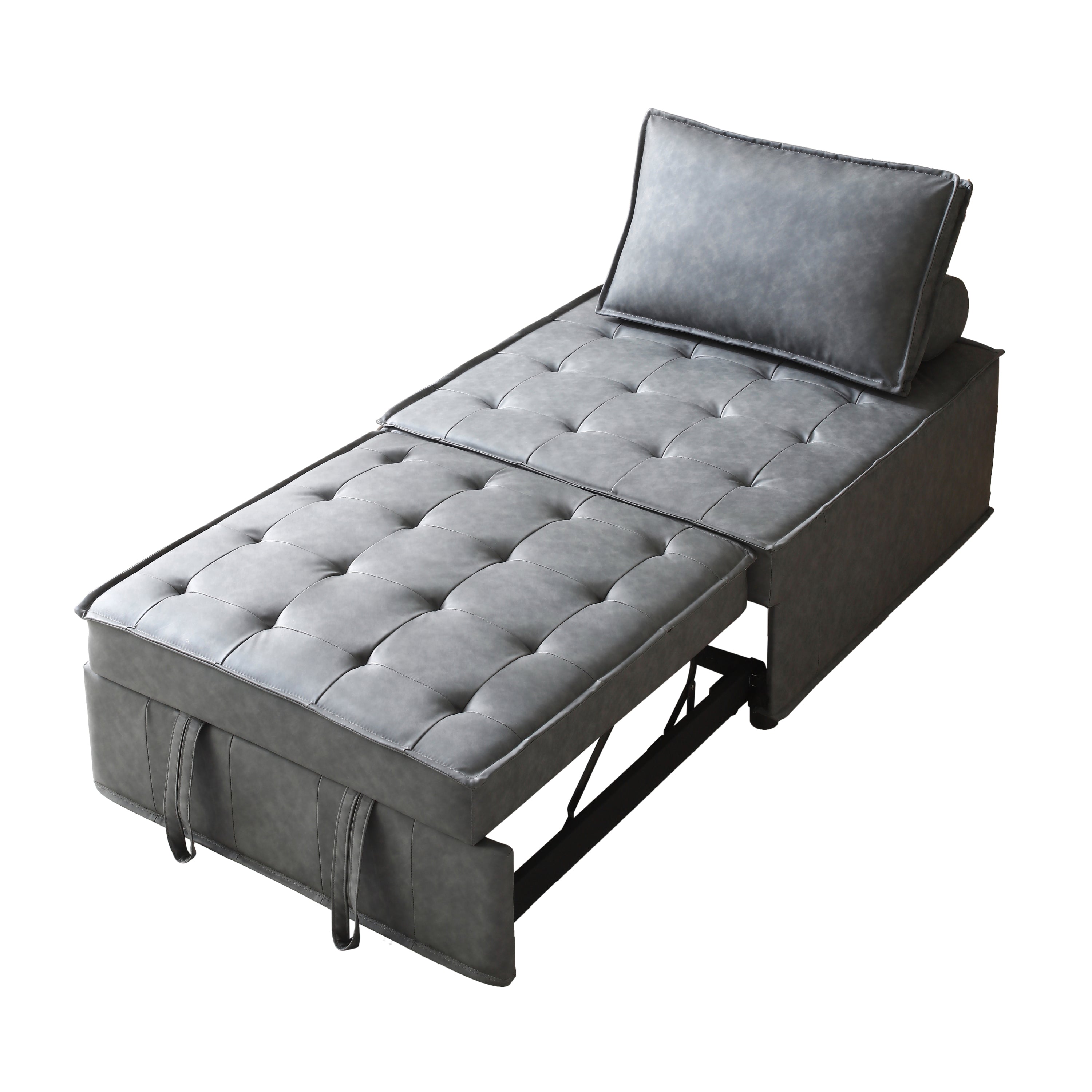 Dark Grey Multipurpose Faux Leather Ottoman Sofa Bed & Lazy Chair