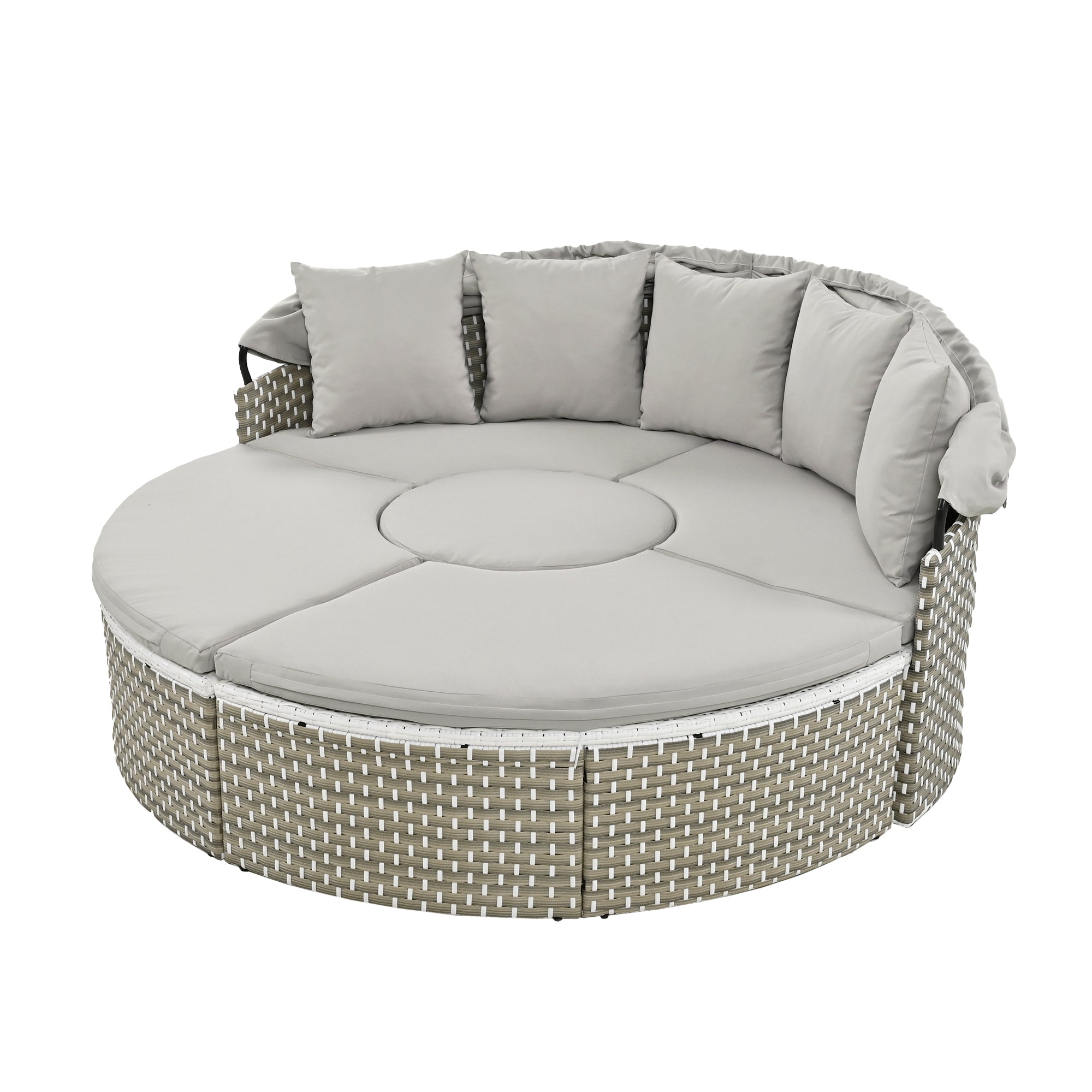 Two-Tone Rattan Outdoor Sectional Sofa Set with Retractable Canopy