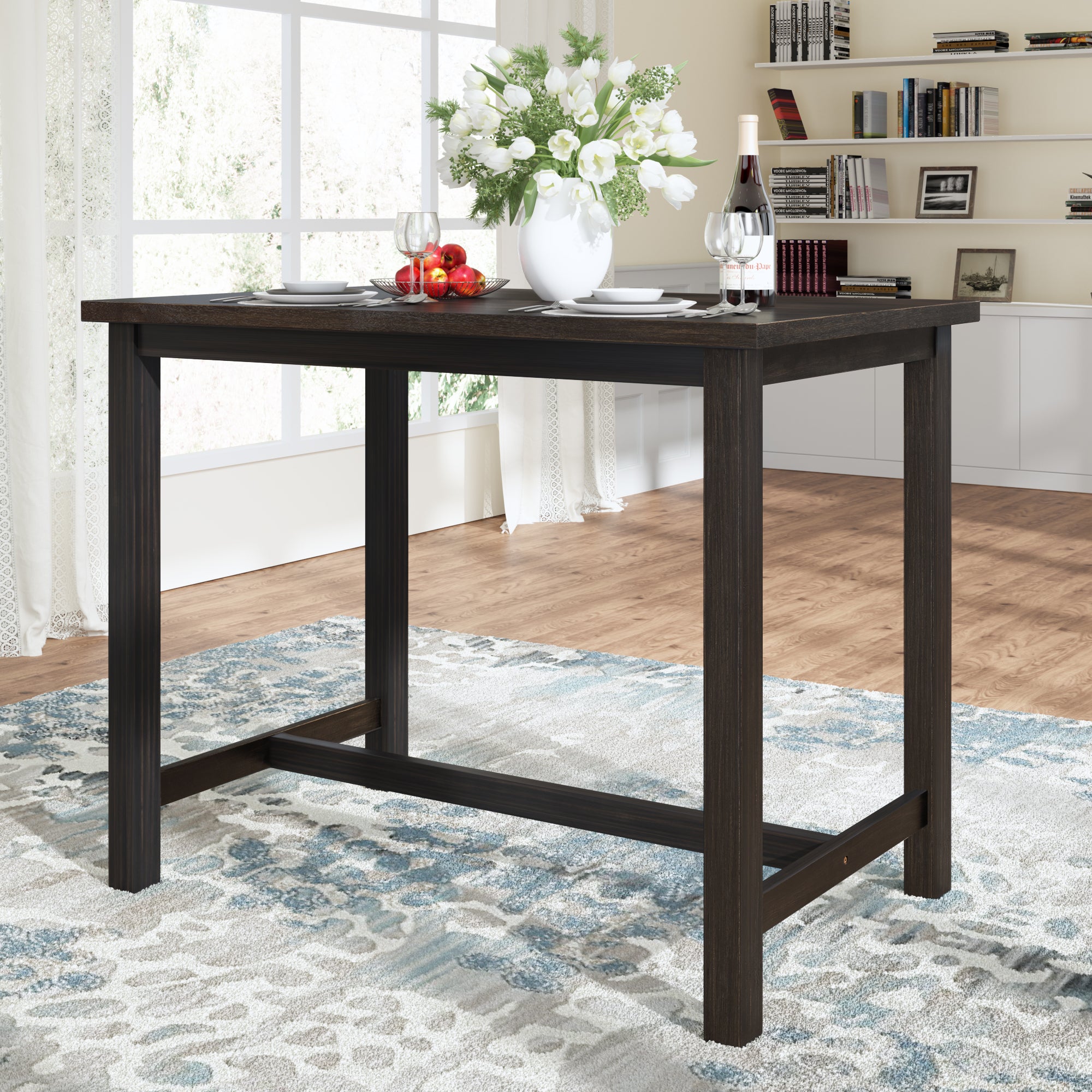 Espresso Rustic Wooden Counter Height Dining Table for Small Spaces