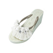 White Pom Pom Fringe - Women's High Wedge