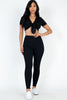 Ribbed Tie Front Crop Top & Ruched Hem Leggings Set (CAPELLA)