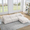 Modular L-Shaped Sofa with Ottoman, Button Tufted, Ivory Teddy Fabric