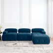 Modular L-Shaped Navy Velvet Sofa with Tufted Design & Reversible Ottoman