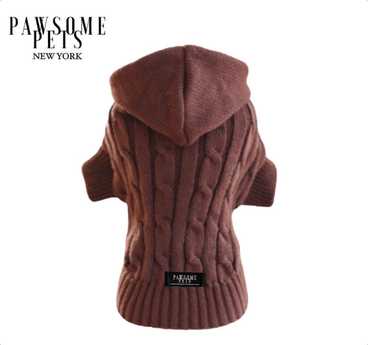 (Extra Warm) Dog and Cat Cable Knit Sweater With Hat - Brown