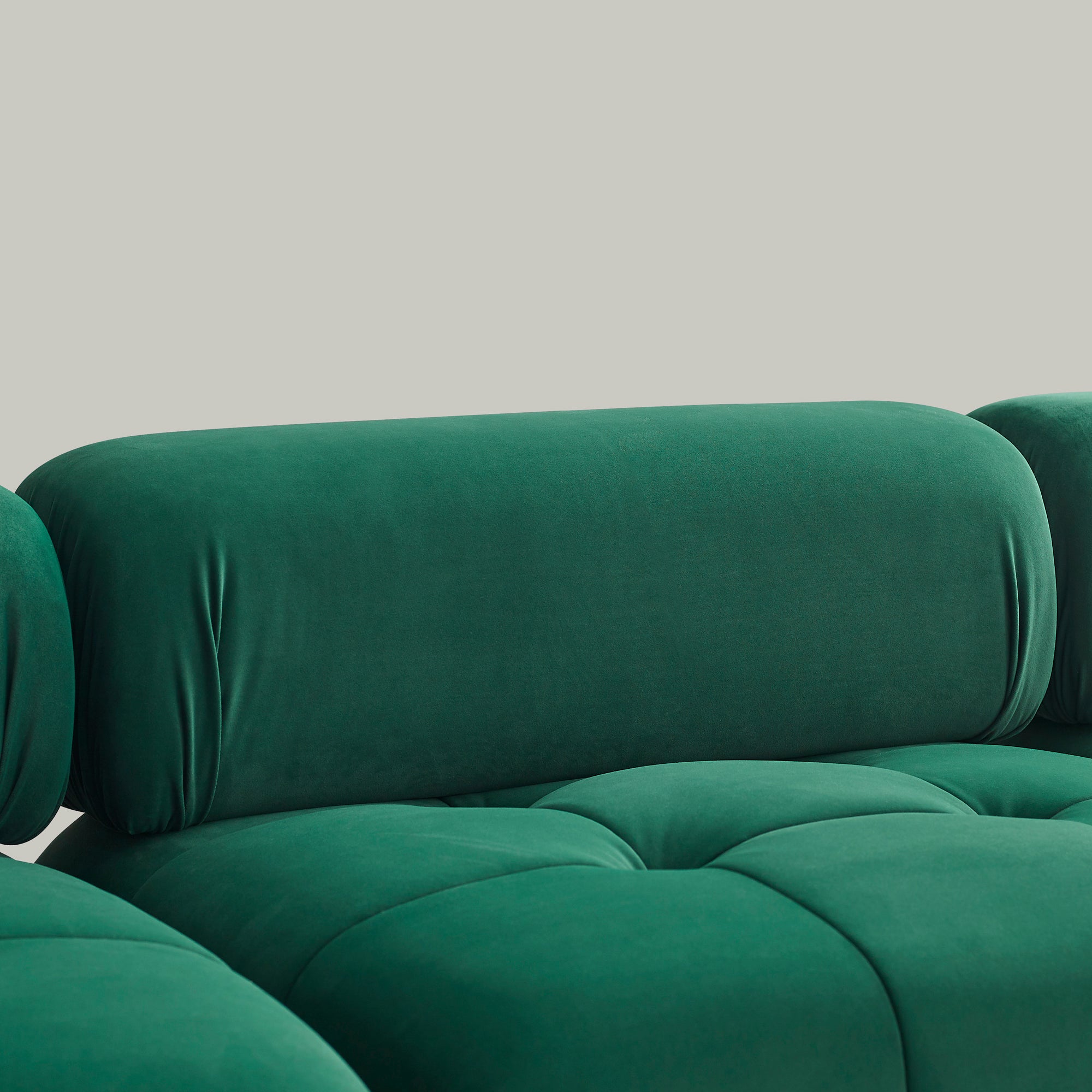 DIY L-Shaped Green Velvet Sofa, Button Tufted, Reversible Ottoman