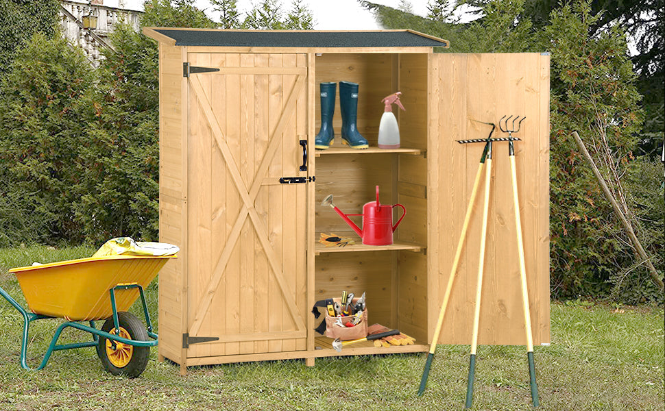 5.3ft Outdoor Wood Storage Shed with Waterproof Roof & Tool Organizer