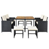 All-Weather 9-Piece Patio Dining Set, Wood Top, Black Wicker & Beige Cushions