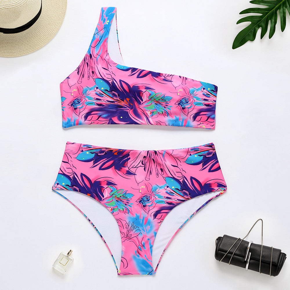 Chic One-Shoulder High Waist Bikini – Solid Color Women's Swimwear