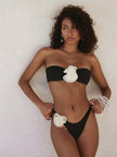 Stunning 3D Flower Strapless Bandeau Bikini Set – High Waist Brazilian Swimwear