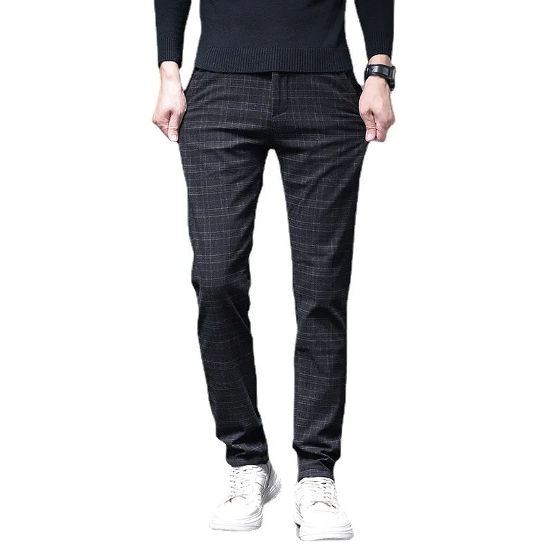 Men's Spring Stretch Slim Cargo Trousers - Smart Casual, Black/Grey