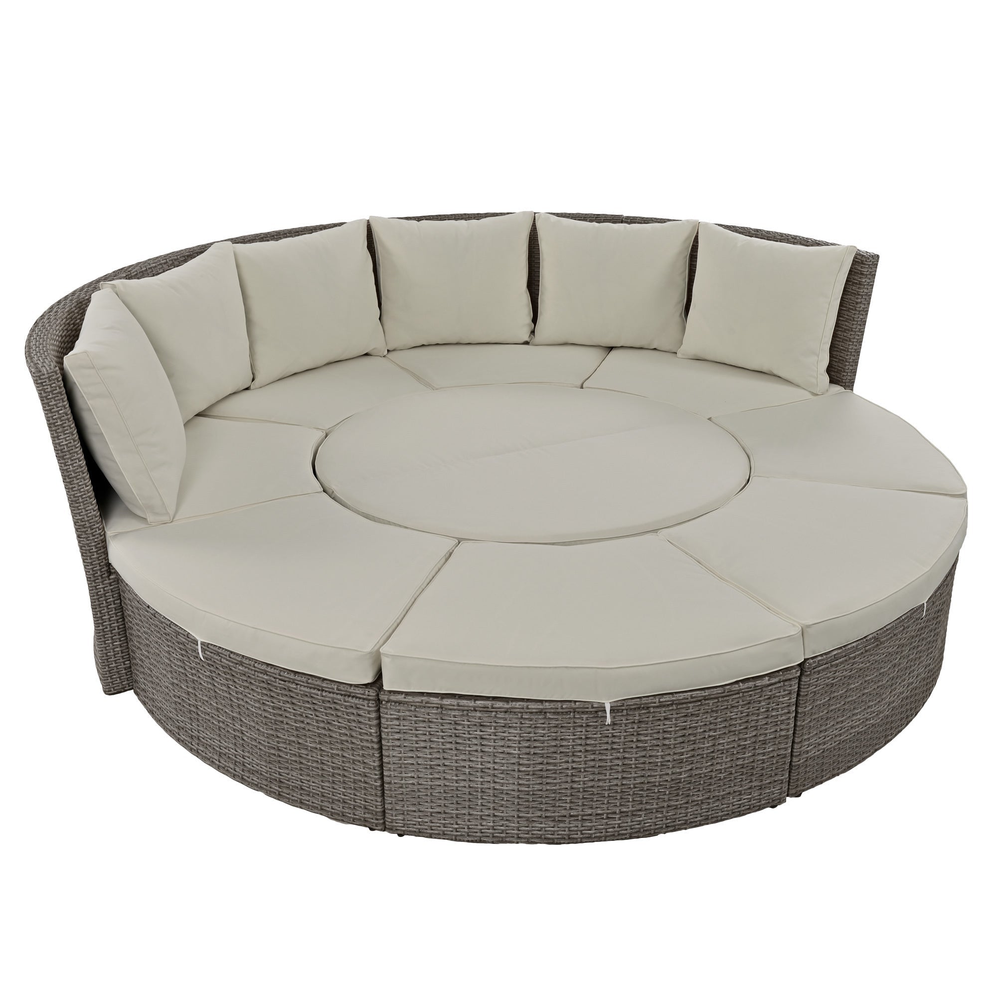 5-Piece Round Rattan Patio Sofa Set with Liftable Table & Washable Cushions