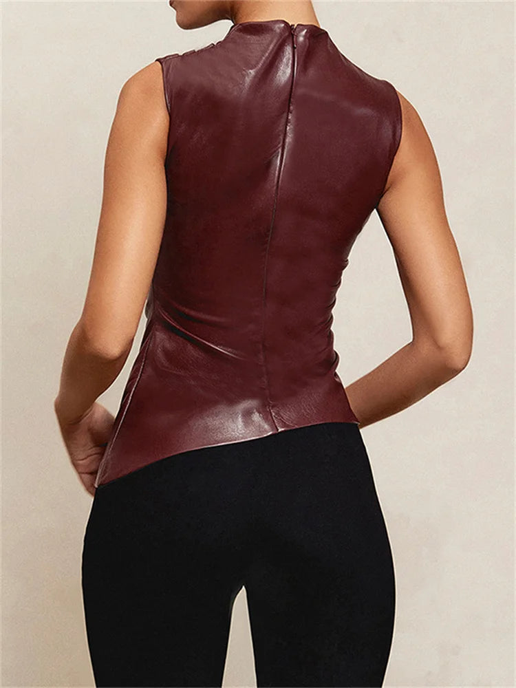 Chic Tossy PU Leather Sleeveless Crop Top