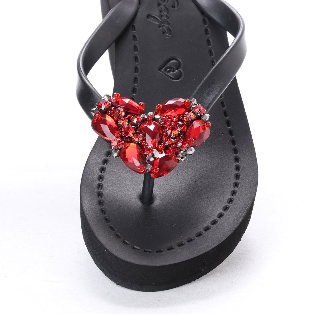 Red Heart - Tongs compensées mi-hautes en strass