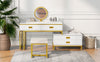 Modern Vanity Table with Movable Side Cabinet, 4 Drawers & Mirror