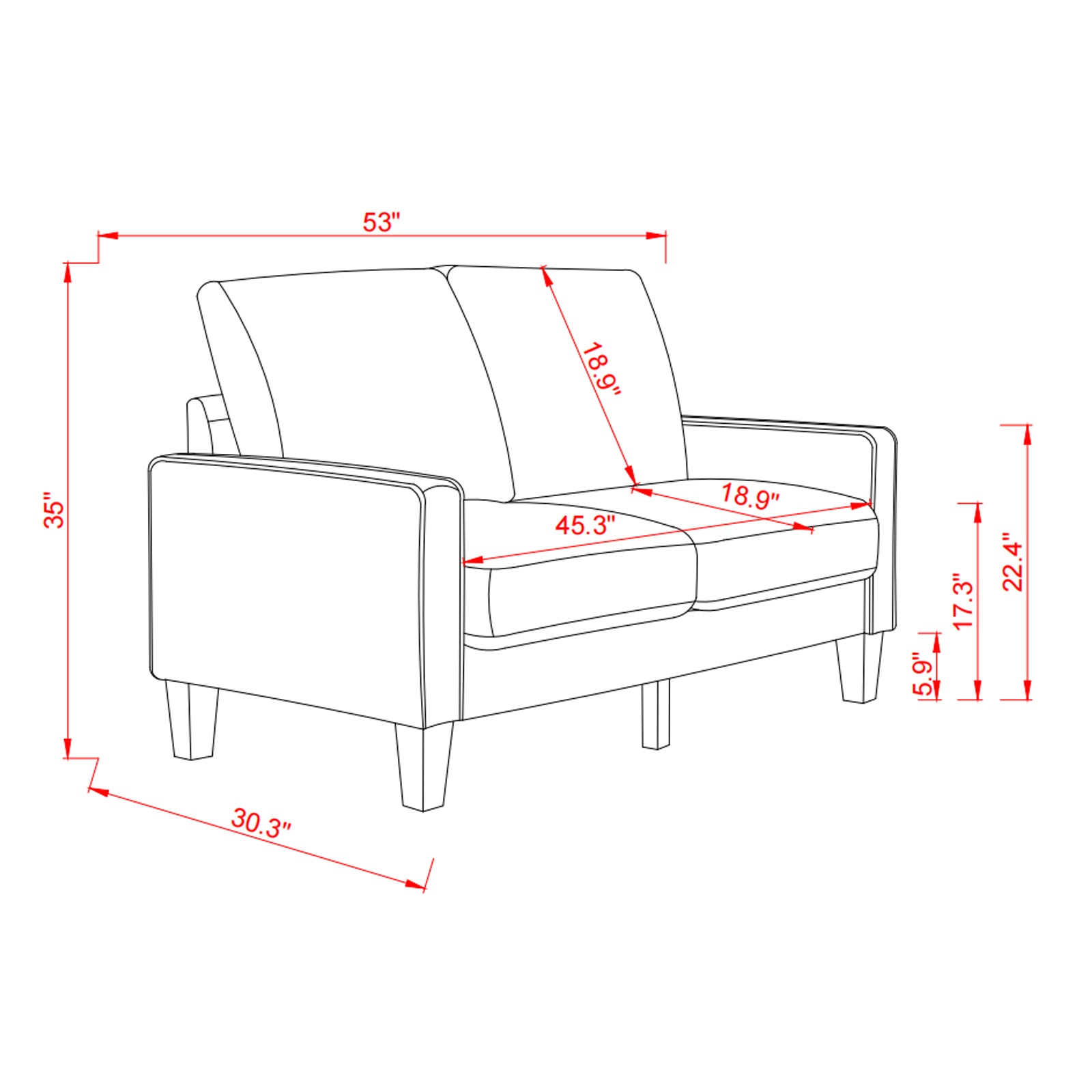 Light Grey Fabric Loveseat for Modern Living Room Style