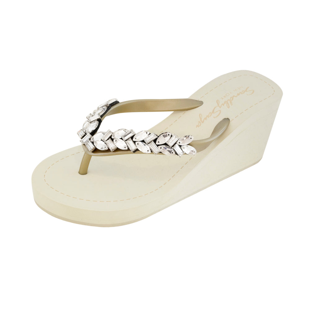 Greenwich - Rhine Stone Crystal Embellished Women's High Wedge Flip Flops Sandal