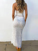 Chic White Ruffled Mesh 2-Piece Set - Sexy Backless Top & Side Split Skirt