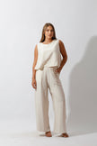 Sleeveless Tank Top & Wide Leg Pants Lounge Set - Off White