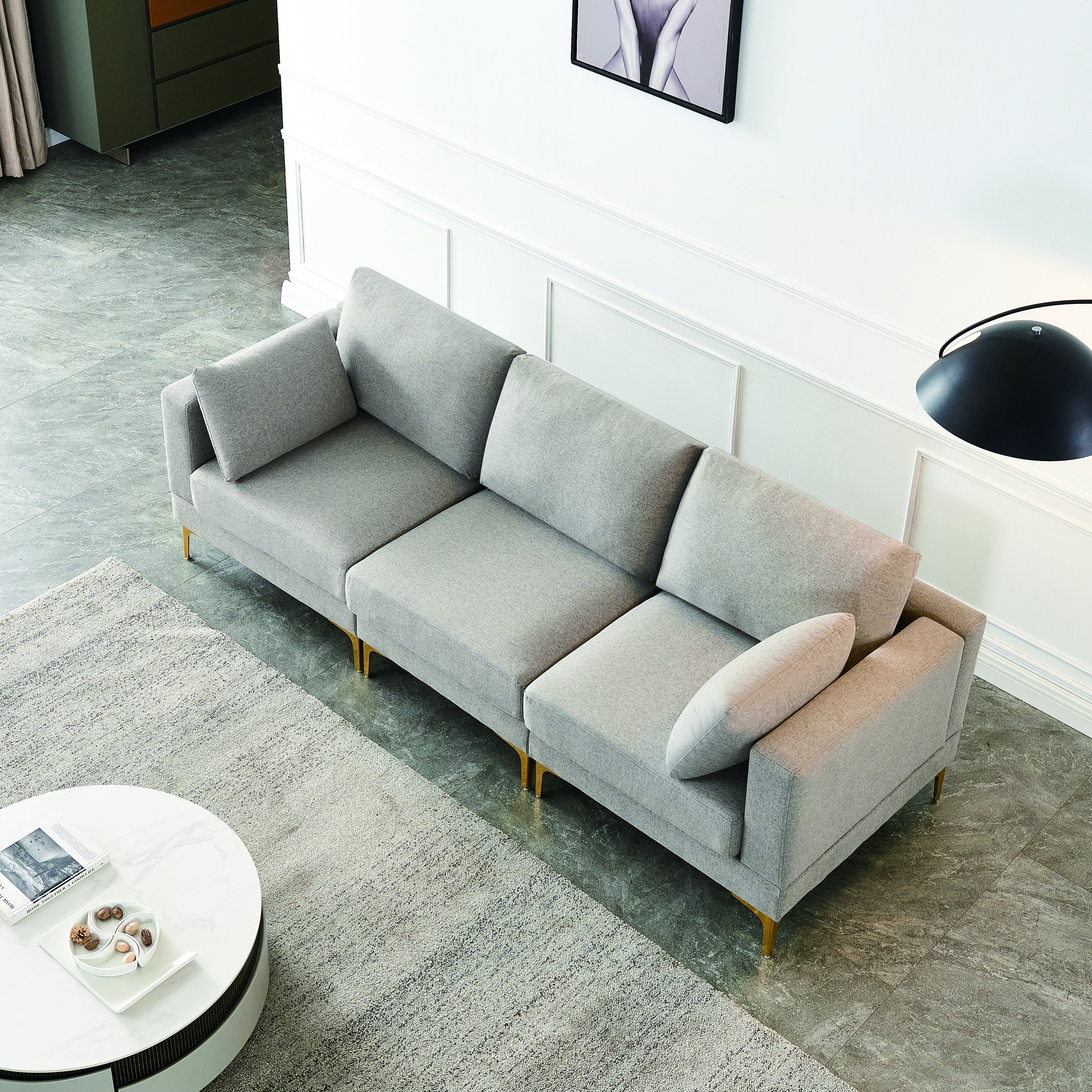 Modern Grey Fabric L-Shaped Leisure Couch for Living Room