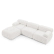 Modular L-Shaped Sofa with Ottoman, Button Tufted, Ivory Teddy Fabric