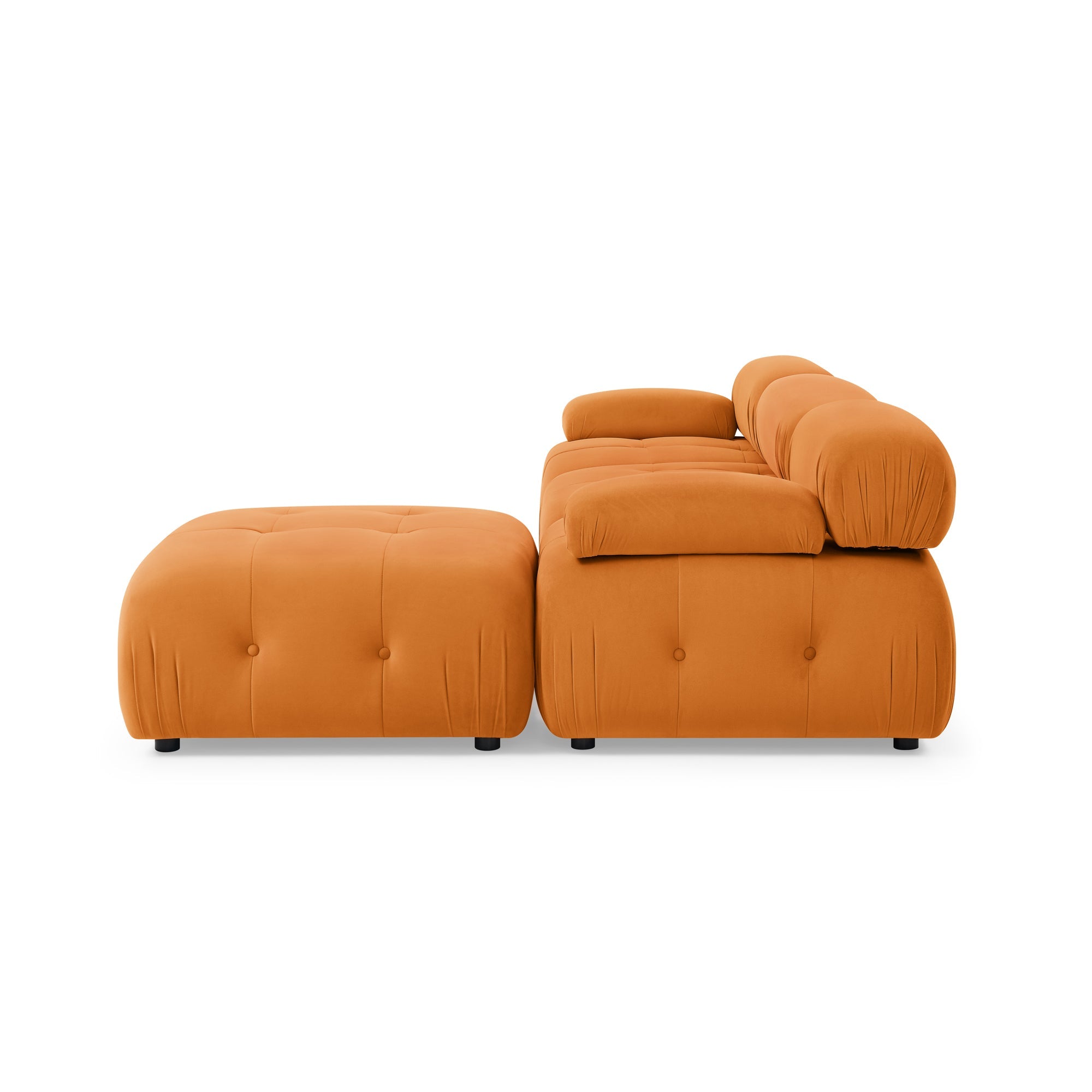 Modular L-Shaped Sofa, Orange Velvet, Tufted Design & Reversible Ottoman