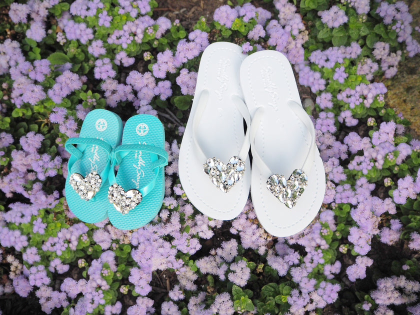 Crystal Heart - Rhine Stone Embellished Women's Flat Flip Flops