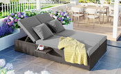 Outdoor Double Sunbed: Adjustable Wicker Rattan Reclining Chair Set