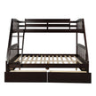 Espresso Solid Wood Twin Over Full Bunk Bed with 2 Storage Drawers