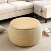 Round Storage Ottoman, 2-in-1 End Table & Ottoman, Natural (25.5