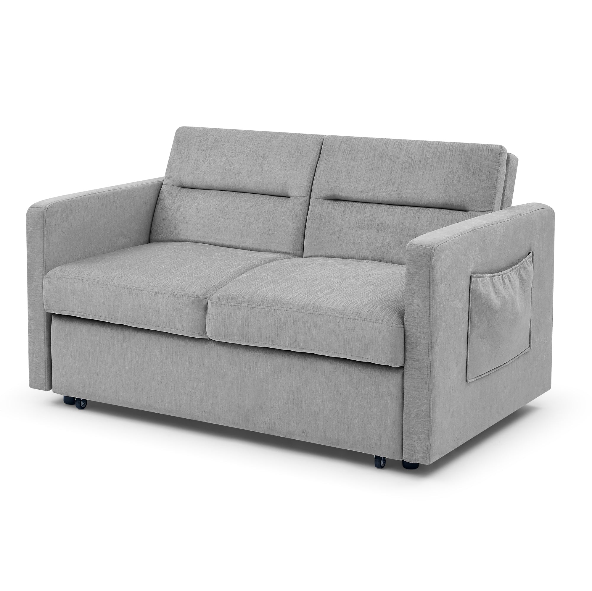 Grey Loveseat Sofa Bed with Pull-Out, Adjustable Back & Arm Pockets