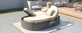 2-Person Rattan Daybed w/ Adjustable Back, Cushions & Pillows